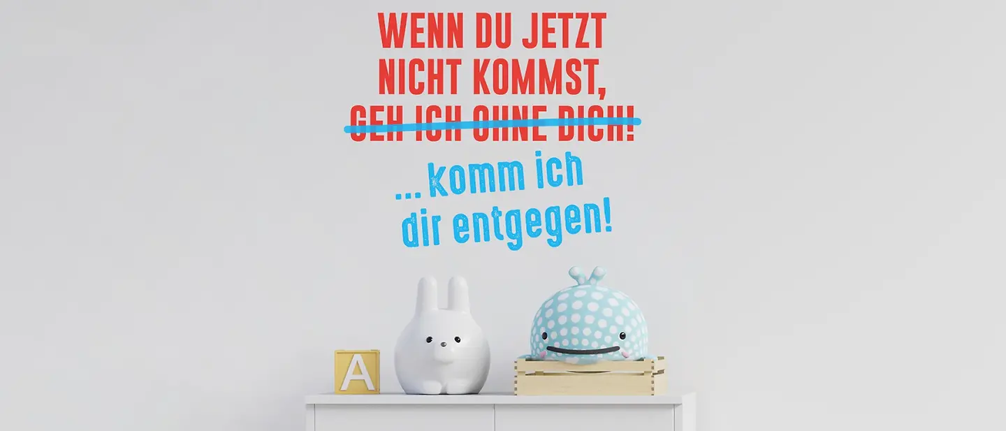 UNICEF: Niemals Gewalt gegen Kinder Wenn du jetzt nicht kommst...komme ich dir entgegen - Spruch zur UNICEF-Kampagne Niemals Gewalt gegen Kinder
