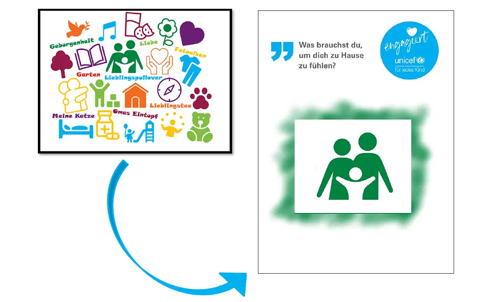 Symbole und Postkarte zur "Fühl dich zu Hause"-Aktion zum Weltflüchtlingstag Symbole und Postkarte zur "Fühl dich zu Hause"-Aktion zum Weltflüchtlingsta