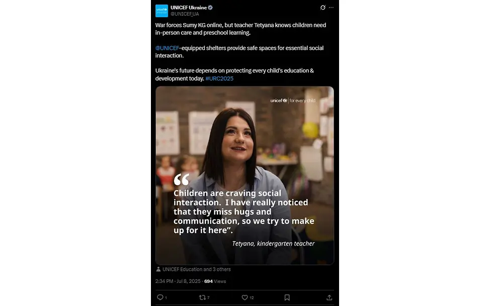 Kindergärtnerin Tetyana zur Situation der Kinder. | © UNICEF Ukraine Kindergärtnerin Tetyana zur Situation der Kinder.
