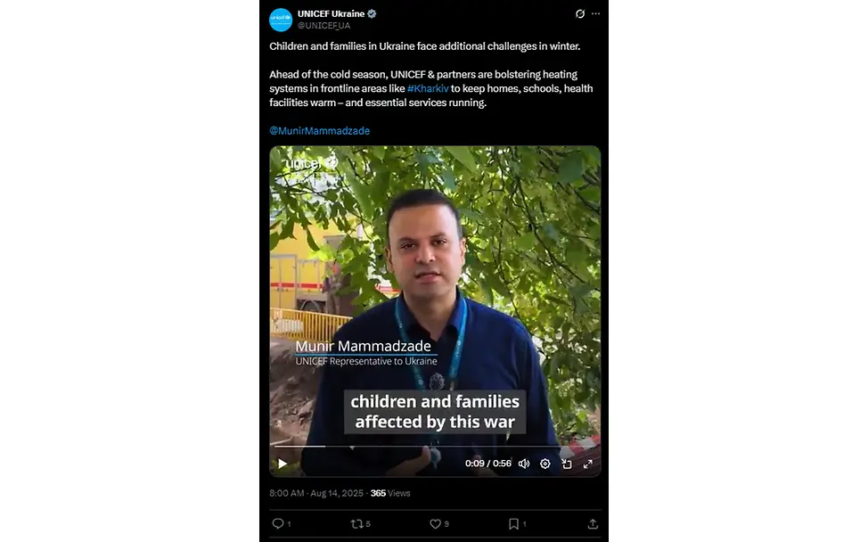 Post auf X | © UNICEF Ukraine Munir Mammadzade_14.08.2025