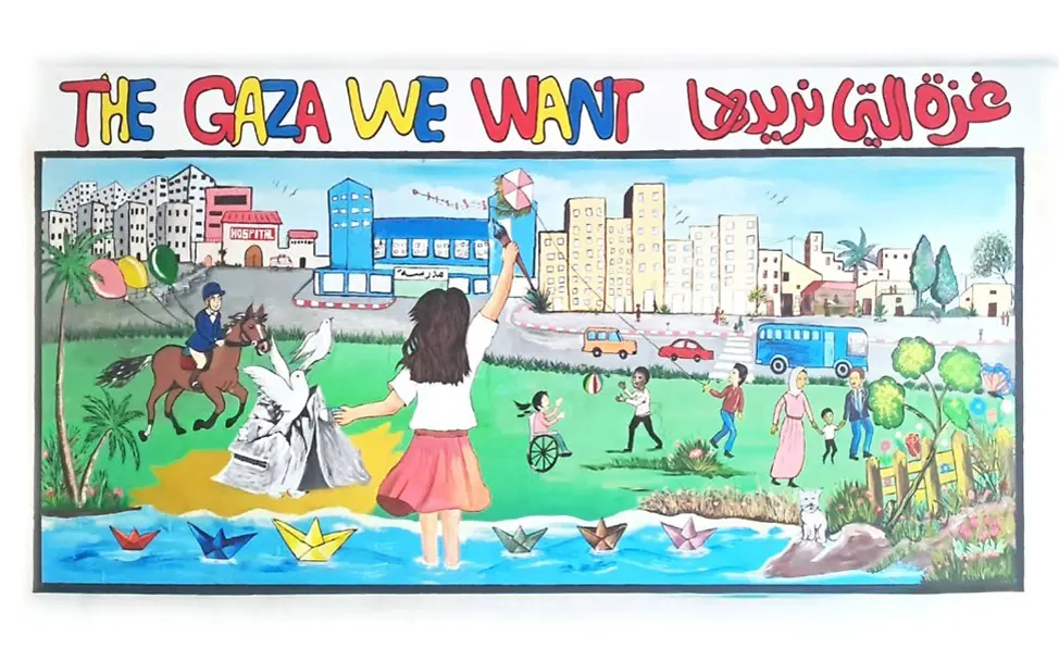 Eine Mauer gestaltet von sechs Mädchen. © UNICEF Zeichnung an einer Wand