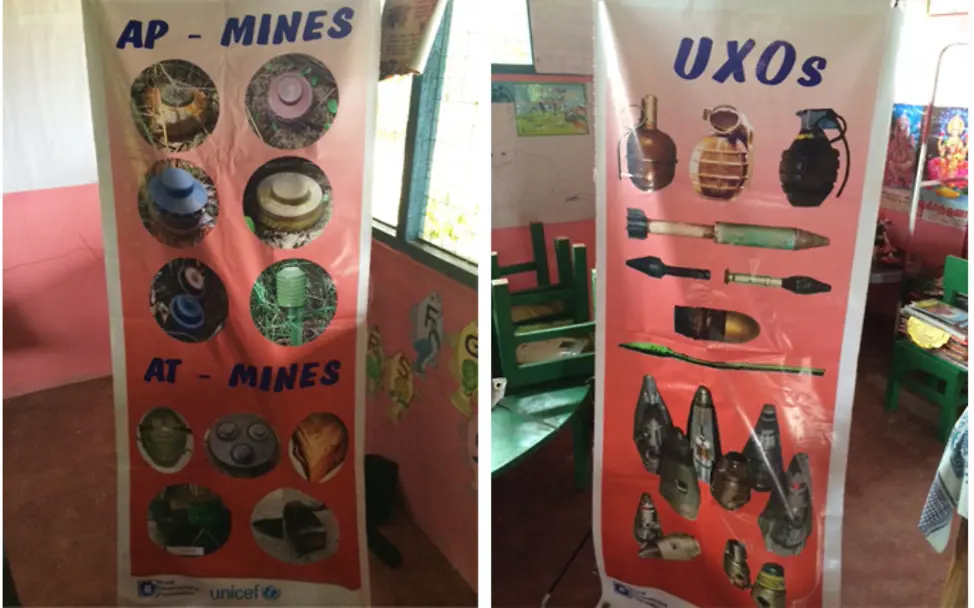 Infoplakate mit Minenbildern | © UNICEF DT/Beate Jung Sri Lanka: Minenplakat zur Aufklärung